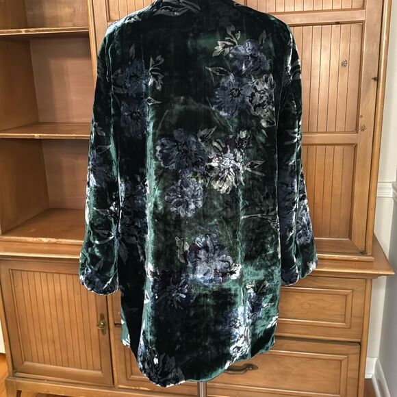 Eva Franco Anthropologie Green Floral Velvet Car Coat, Size Small - Picture 3 of 9